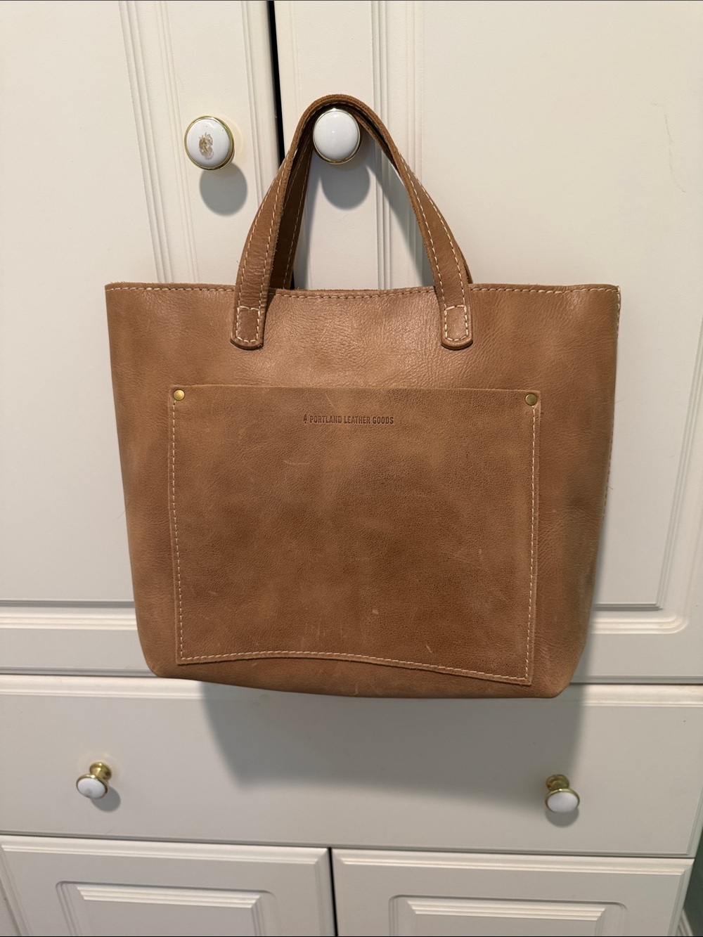 Portland Leather Tan Leather Pocket Tote Crossbody